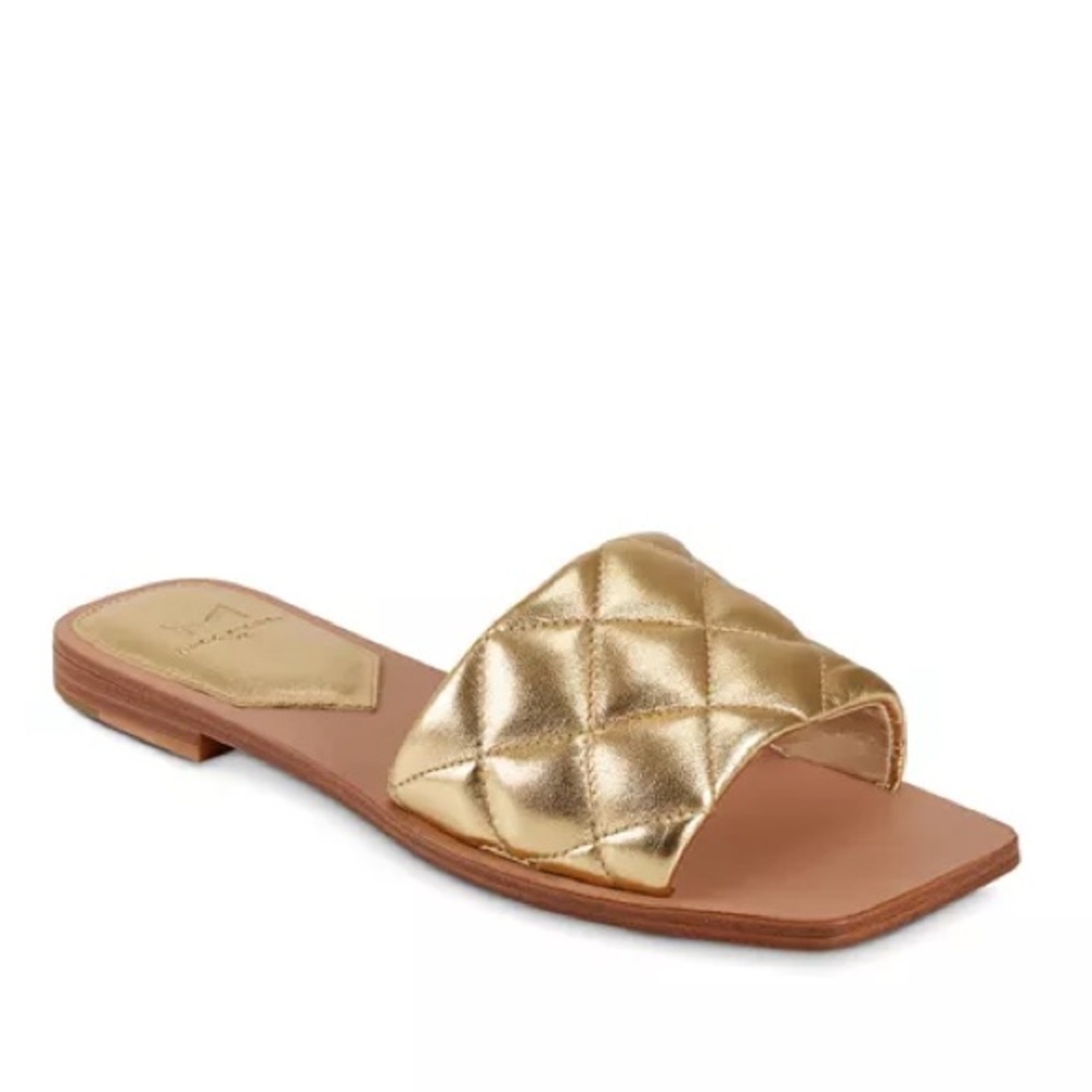 Marc Fisher RETA Gold Quilted Leather Slip On Sandals Size 8.5